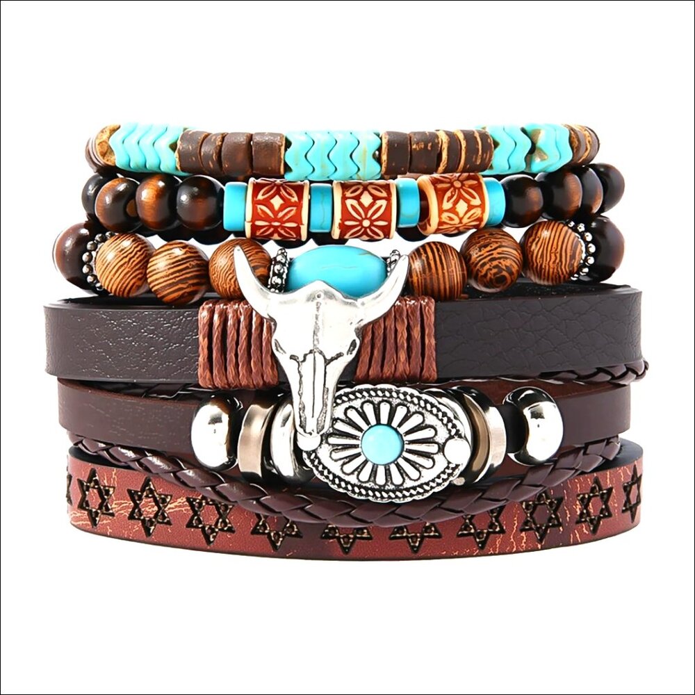 Stretch Bracelet with Cow Charm, Turquoise Beads, Stackable Western Style